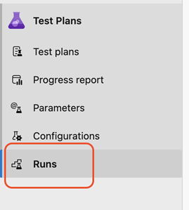 [テスト プラン] サイド メニューの [実行] オプションを示すスクリーンショット。