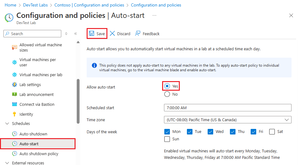 [自動開始] の選択を示すスクリーンショット。
