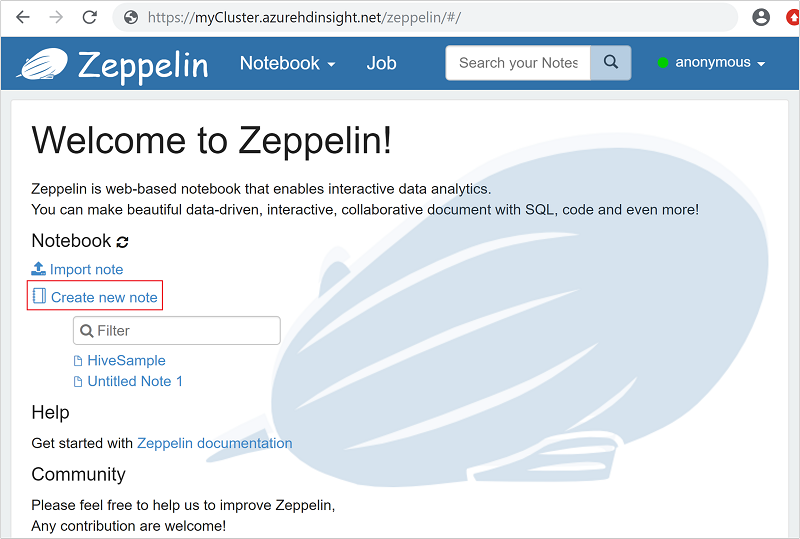 HDInsight 対話型クエリ Zeppelin。