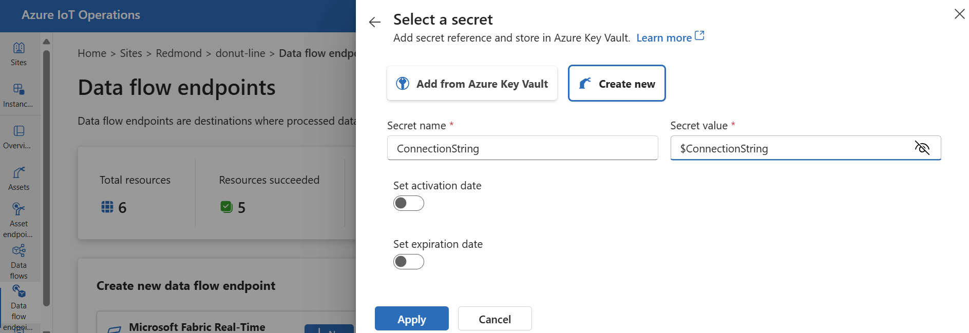 Azure Key Vault でユーザー名参照を作成するスクリーンショット。