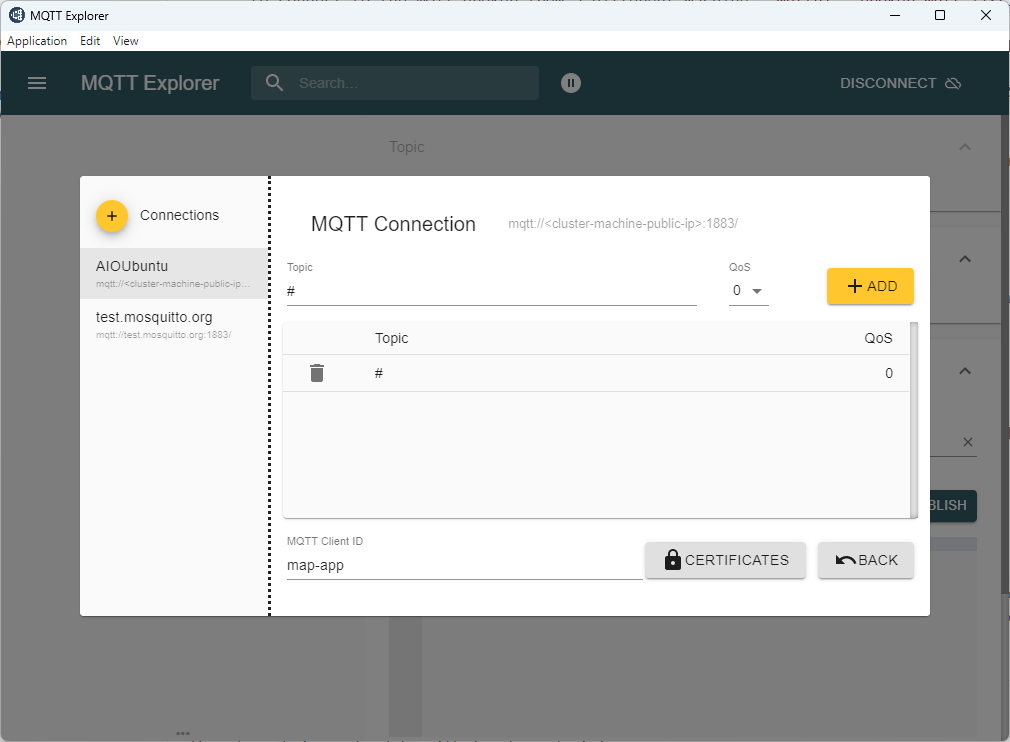 MQTT Explorer の既定のトピック構成を示すスクリーンショット。