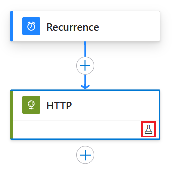 スクリーンショットでは、従量課金ワークフローと HTTP アクションおよび静的な結果アイコンが示されています。