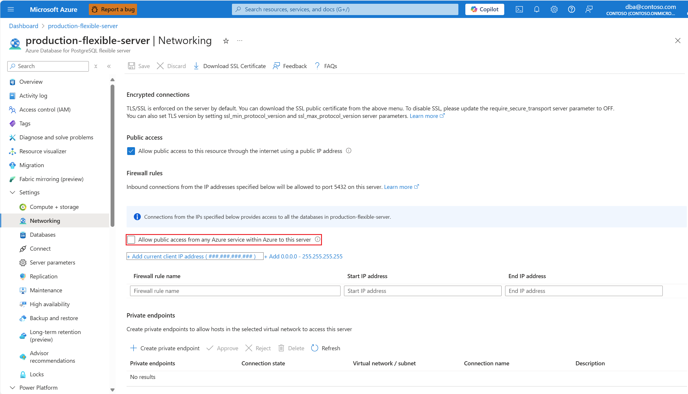 ファイアウォールを含むネットワーク ページのスクリーンショット。