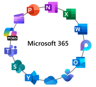 円の中の Microsoft 365 アプリ アイコンは、円に参加Clipchampで色付けされています