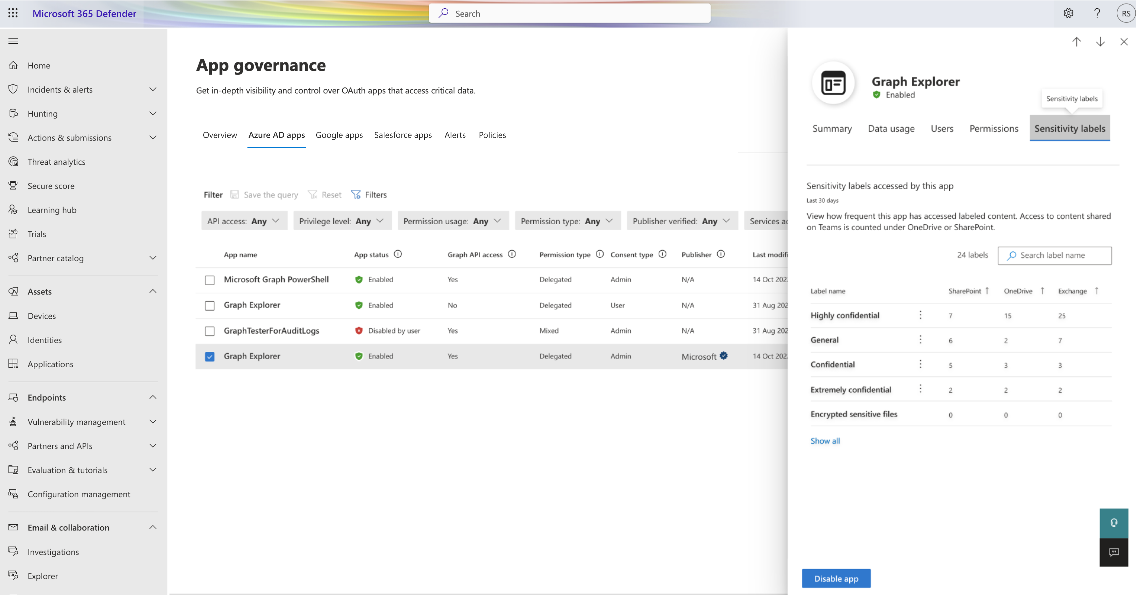 [秘密度ラベル] タブのスクリーンショット。
