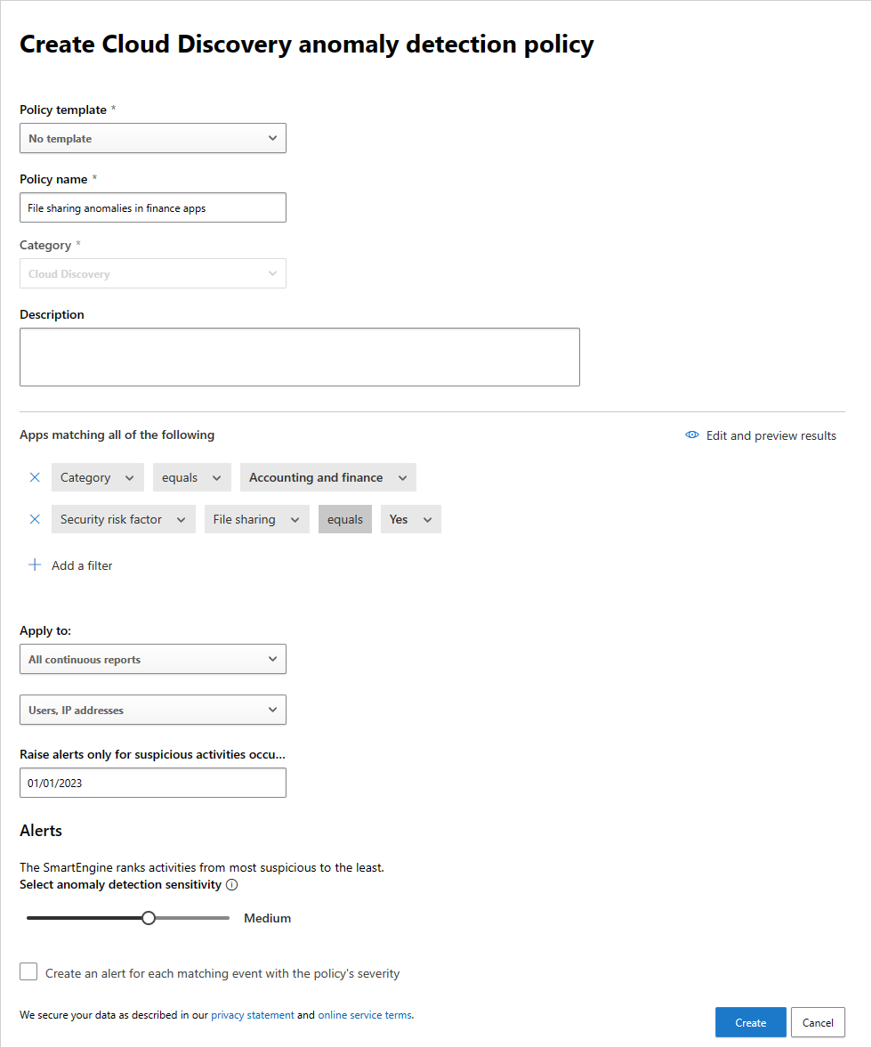 新しい検出異常ポリシー。