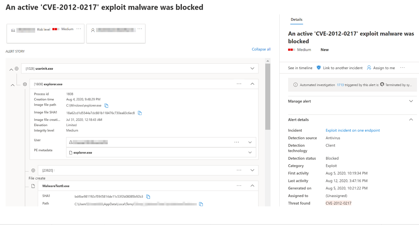 ブロック モードでの EDR による検出