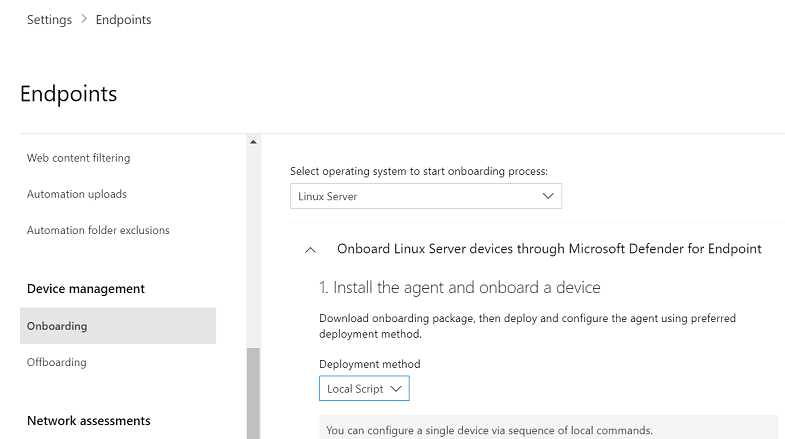 Microsoft Defender ポータルでのオンボード パッケージのダウンロード