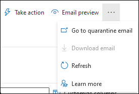 Email エンティティ ページの上部にある使用可能なアクションのスクリーンショット。