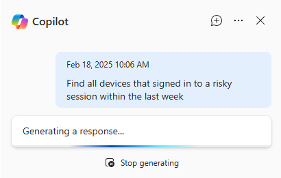 応答を生成する高度なハンティングでのSecurity Copilotのスクリーンショット。