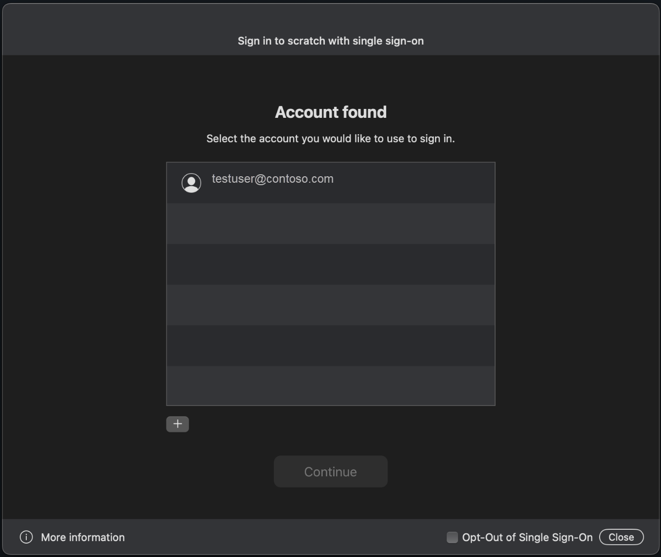 ブローカー対応 InteractiveBrowserCredential インスタンスを使用してユーザーを認証するときの macOS サインイン エクスペリエンスを示すスクリーンショット。