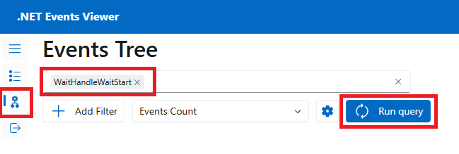 .NET イベント ビューアーのイベント クエリのスクリーンショット。