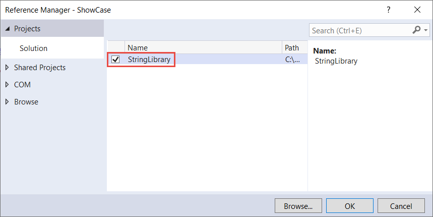 [参照マネージャー] ダイアログで StringLibrary が選択された