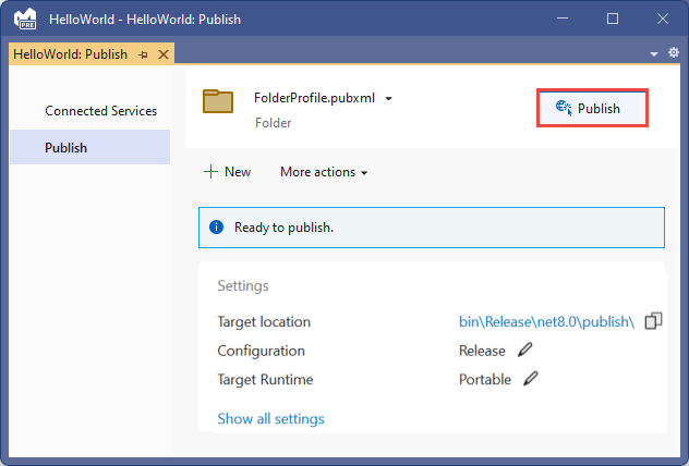 Visual Studio の [発行] ウィンドウ