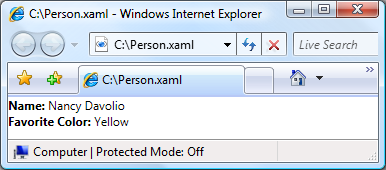 Person.XAML ファイル内のコンテンツの表示 Person.XAML