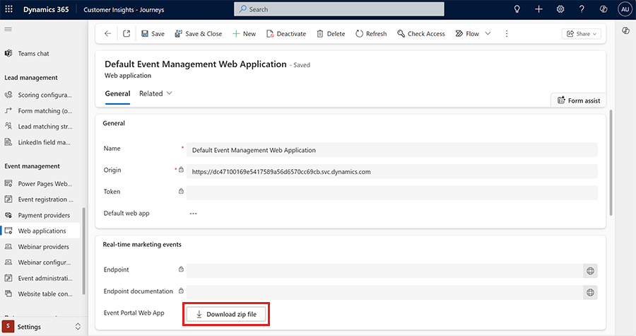 Download zip file for web application.