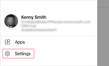Dynamics 365 Sales モバイル アプリの [設定] をタップするスクリーンショット。