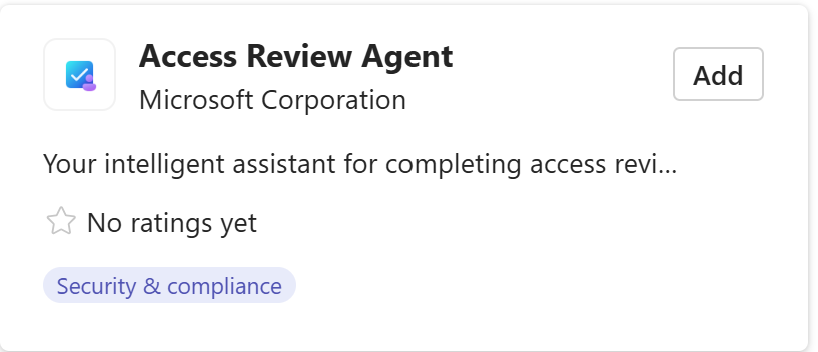 Microsoft Teamsの Access Review Agent アプリケーションのスクリーンショット。