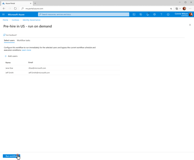 オンデマンドで実行されているワークフローのスクリーンショット。