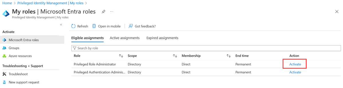 Microsoft Entra ロール - 対象となるロールの一覧