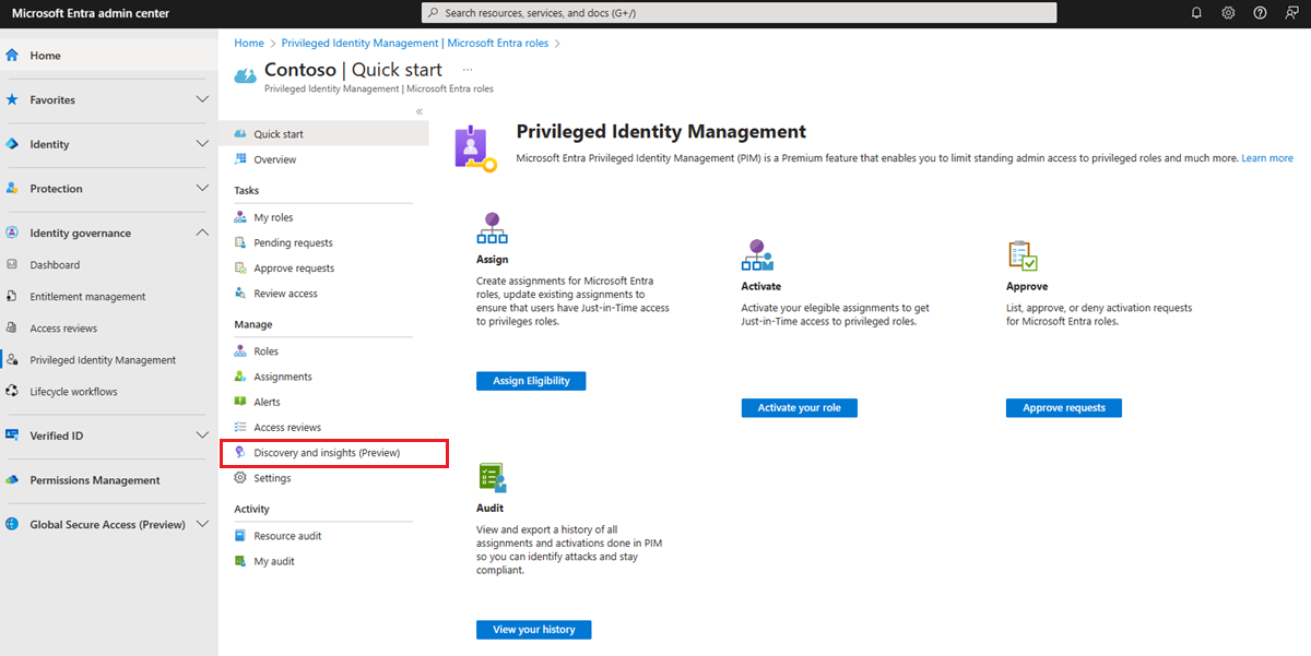 Microsoft Entra ロールの検出と分析情報ページを示すスクリーンショット。