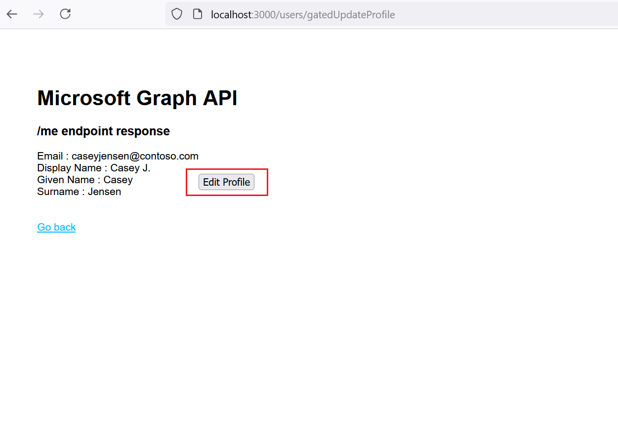 ユーザー プロファイルの更新のスクリーンショット。
