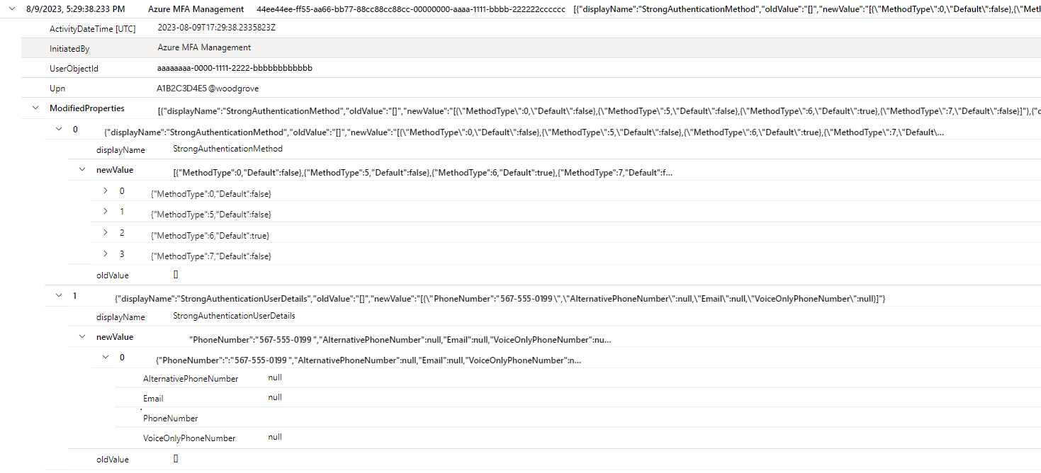 移行されたユーザーの Log Analytics のスクリーンショット。
