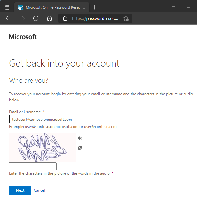 ユーザー アカウント情報を入力してパスワードをリセットする