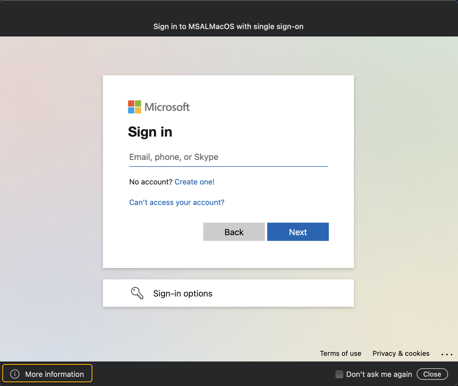 ユーザー情報と詳細情報の吹き出しが入力された Apple SSO プロンプトを示すスクリーンショット。