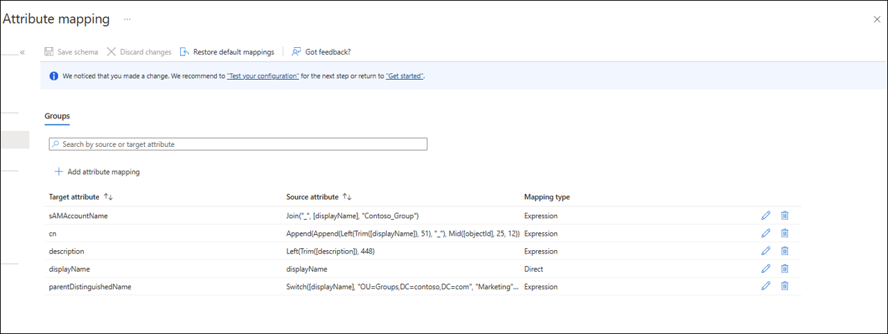 ポータルの sAMAccountName の式のスクリーンショット。