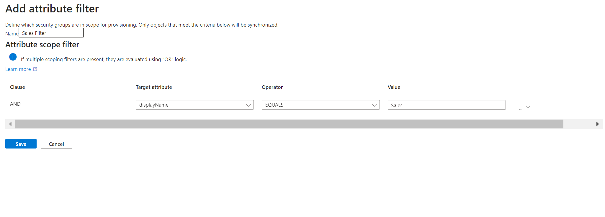 属性ベースのスコーピング設定のスクリーンショット。
