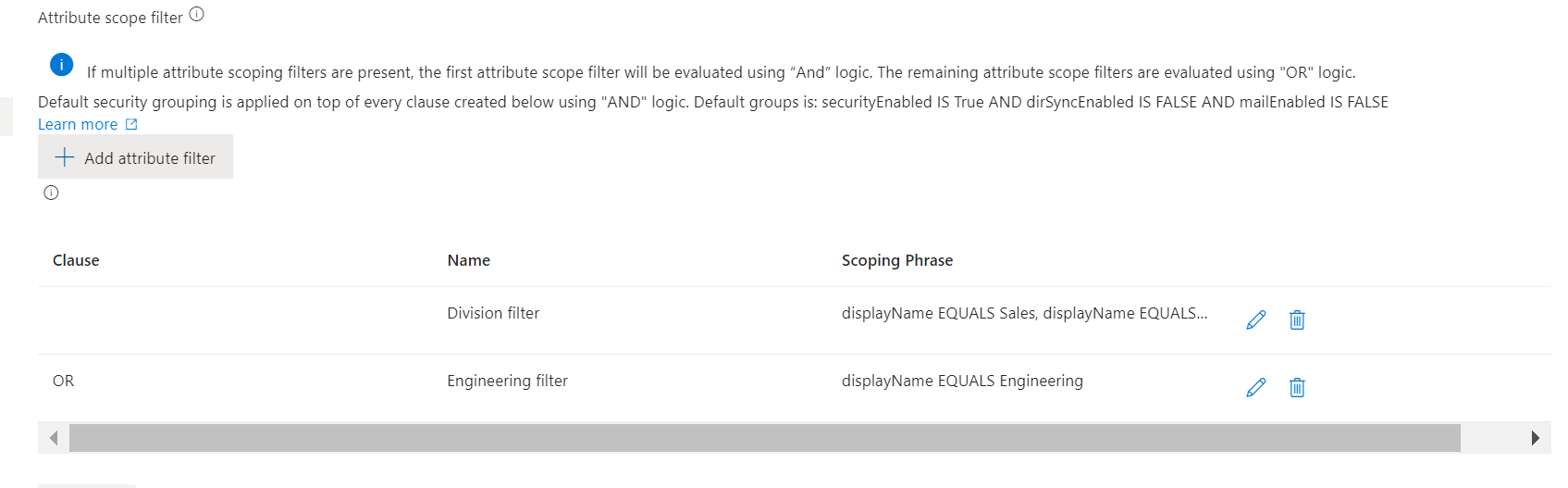OR 句属性ベースのスコーピングのスクリーンショット。