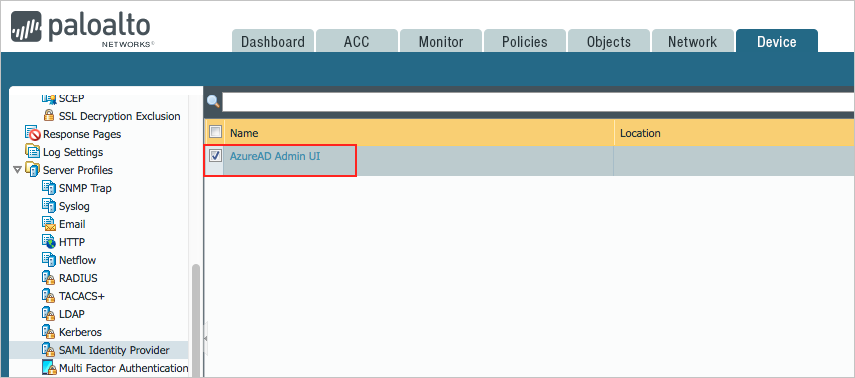 SAML ID プロバイダー プロファイルを示すスクリーンショット