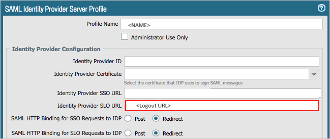 [SAML Identity Provider Server Profile]\(SAML ID プロバイダー サーバー プロファイル\) ウィンドウを示すスクリーンショット。
