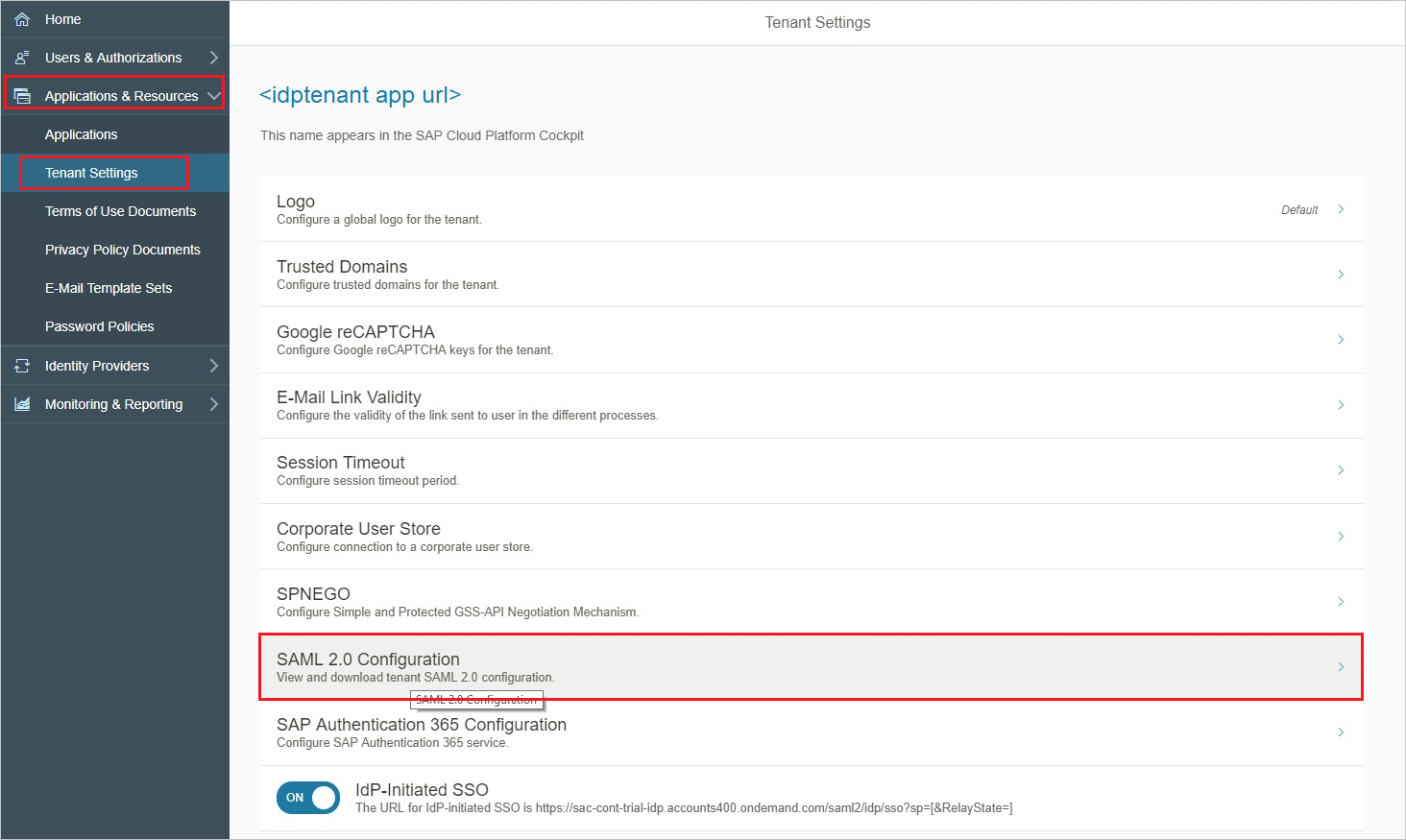 [IDENTITY Providers]\(ID プロバイダー\) ページが選択されていることを示すスクリーンショット。