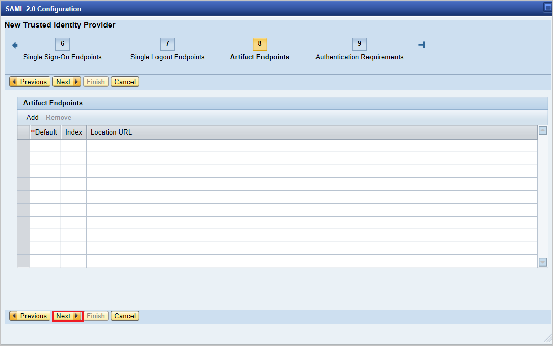 SAP のアーティファクト エンドポイント オプション