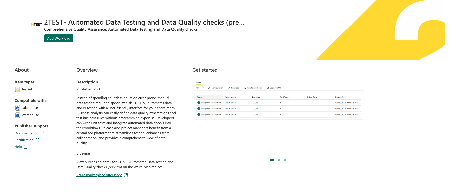 2test のワークロードを示すスクリーンショット。