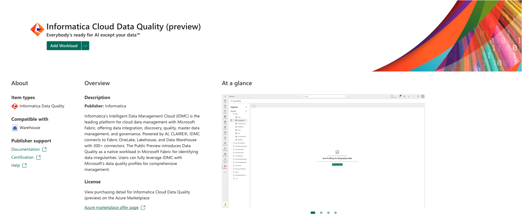 Informatica のワークロードを示すスクリーンショット。