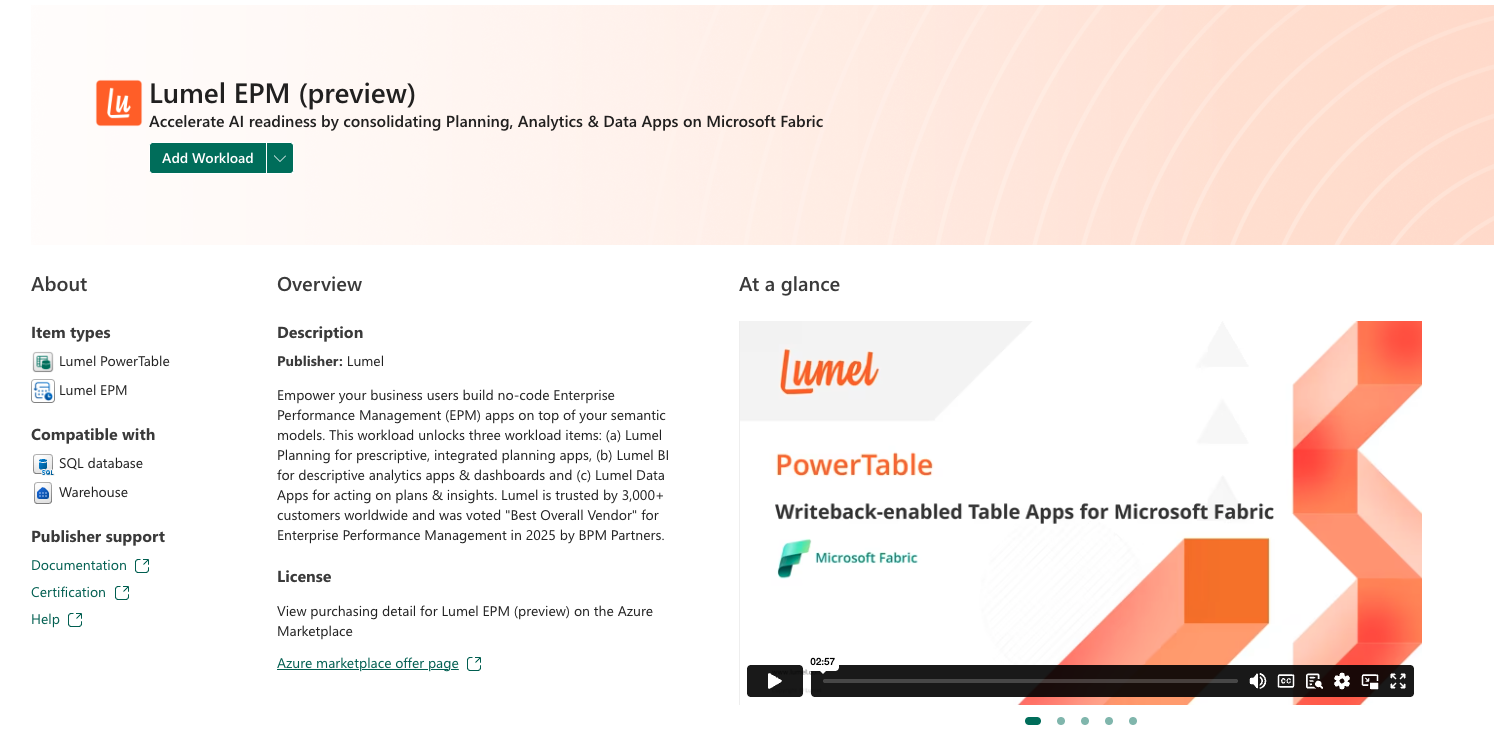 Lumel のワークロードを示すスクリーンショット。