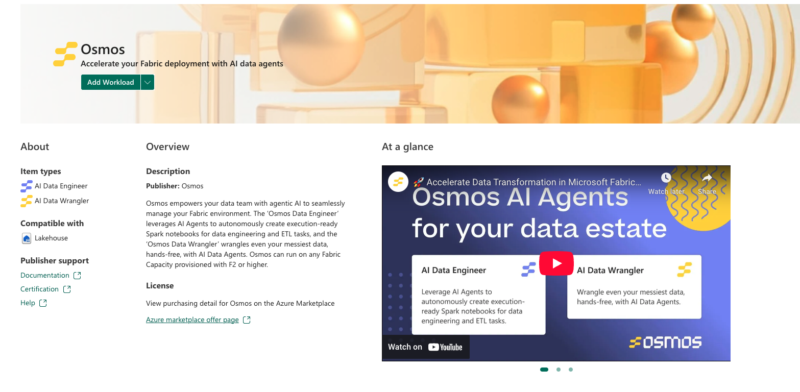 Osmos のワークロードを示すスクリーンショット。