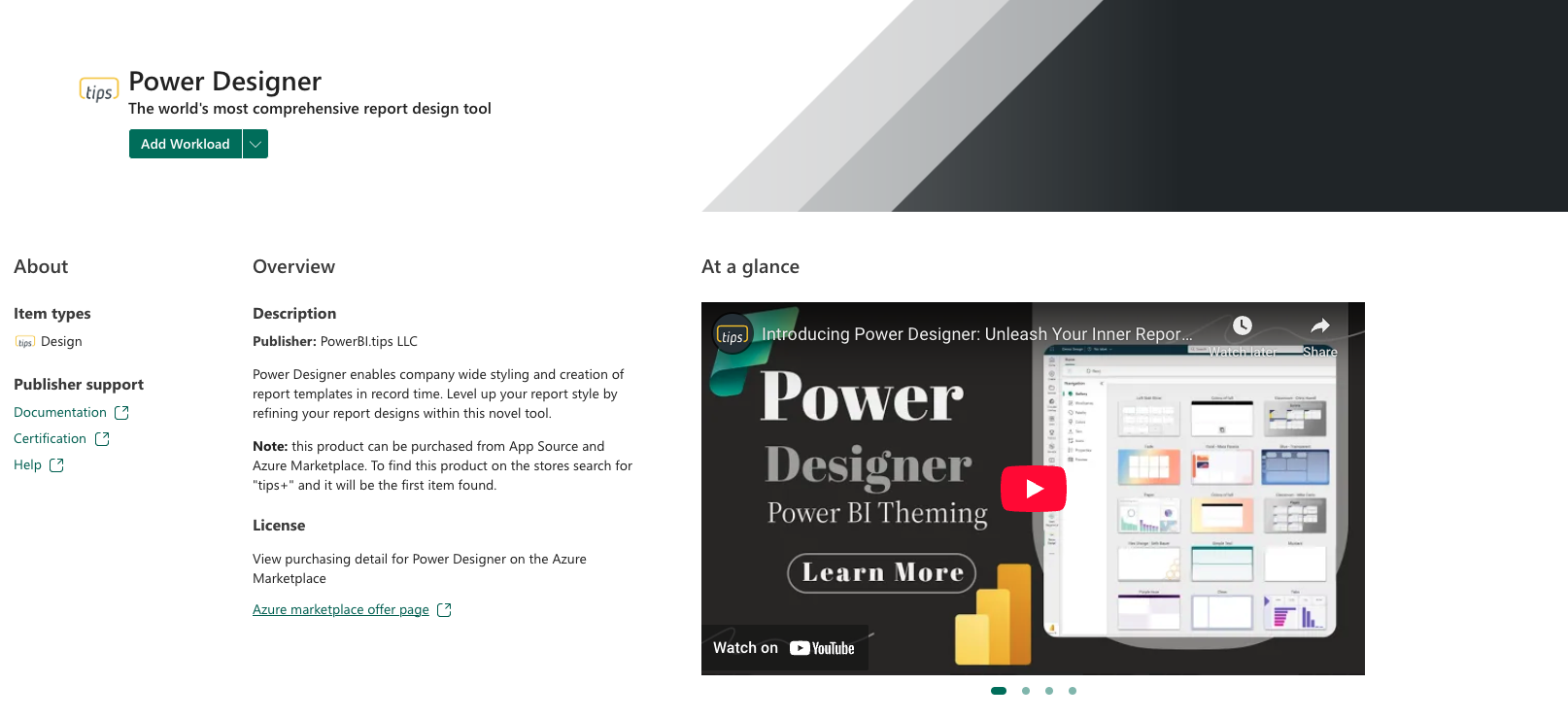 PBI Tipsのワークロードを示すスクリーンショット。