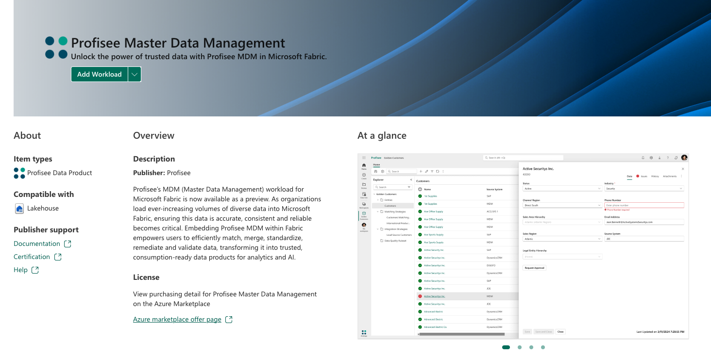 Profisee のワークロードを示すスクリーンショット。