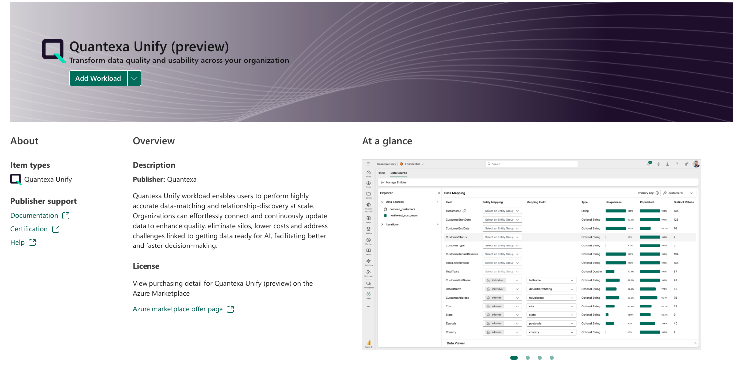 Quantexa のワークロードを示すスクリーンショット。