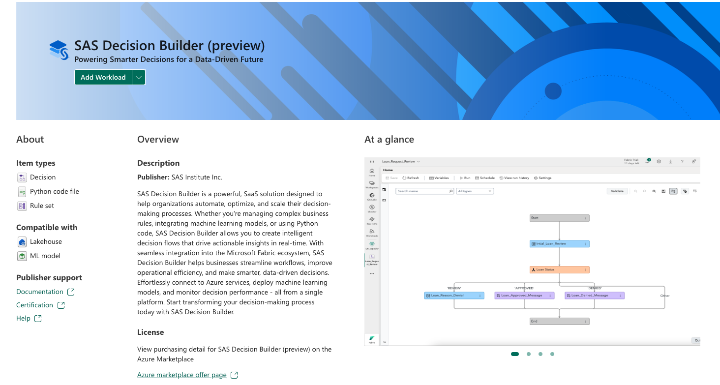 SAS のワークロードを示すスクリーンショット。