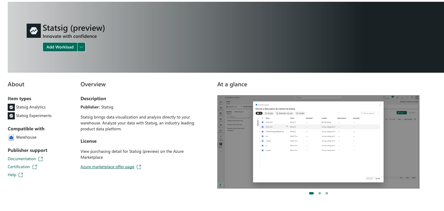 Statsig のワークロードを示すスクリーンショット。