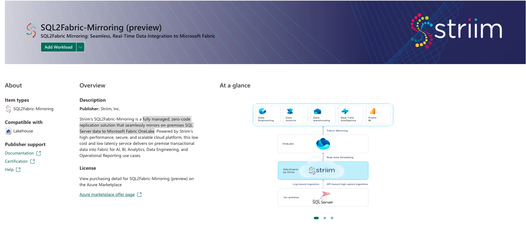 Striim のワークロードを示すスクリーンショット。