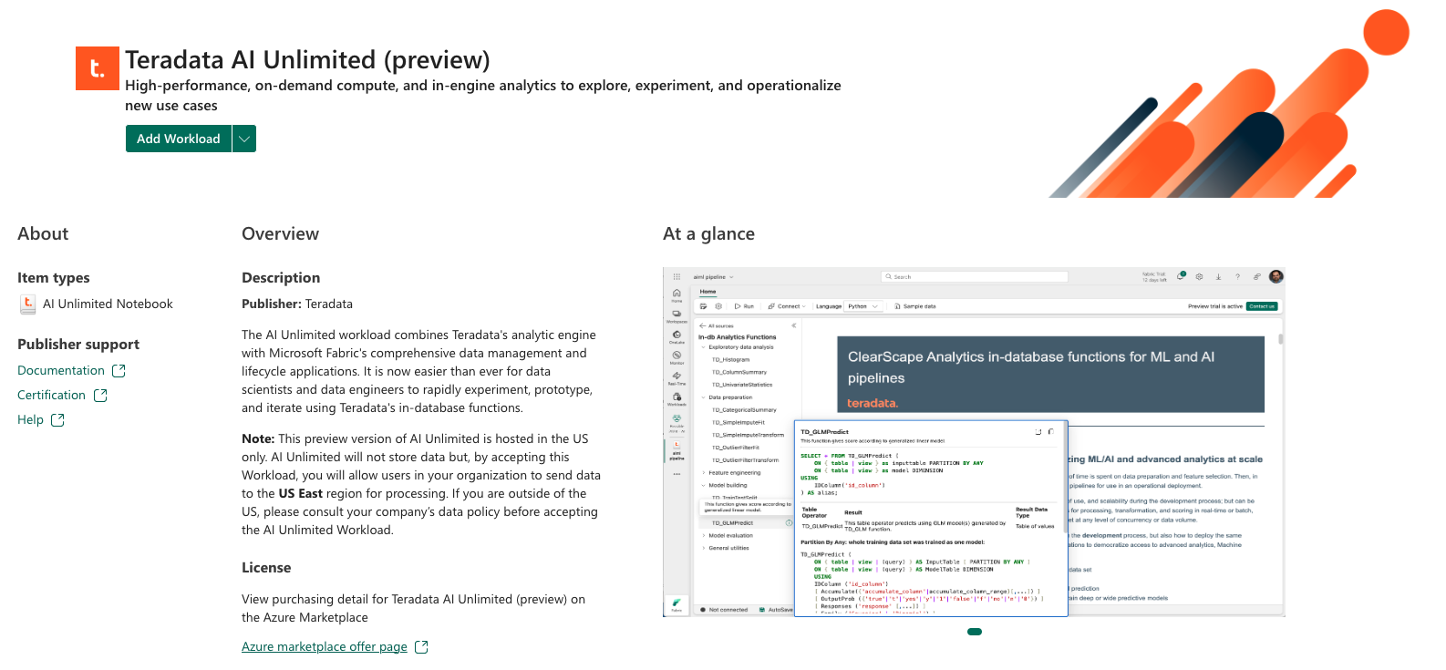 Teradata のワークロードを示すスクリーンショット。
