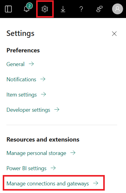 ゲートウェイ管理を開く方法を示すスクリーンショット。