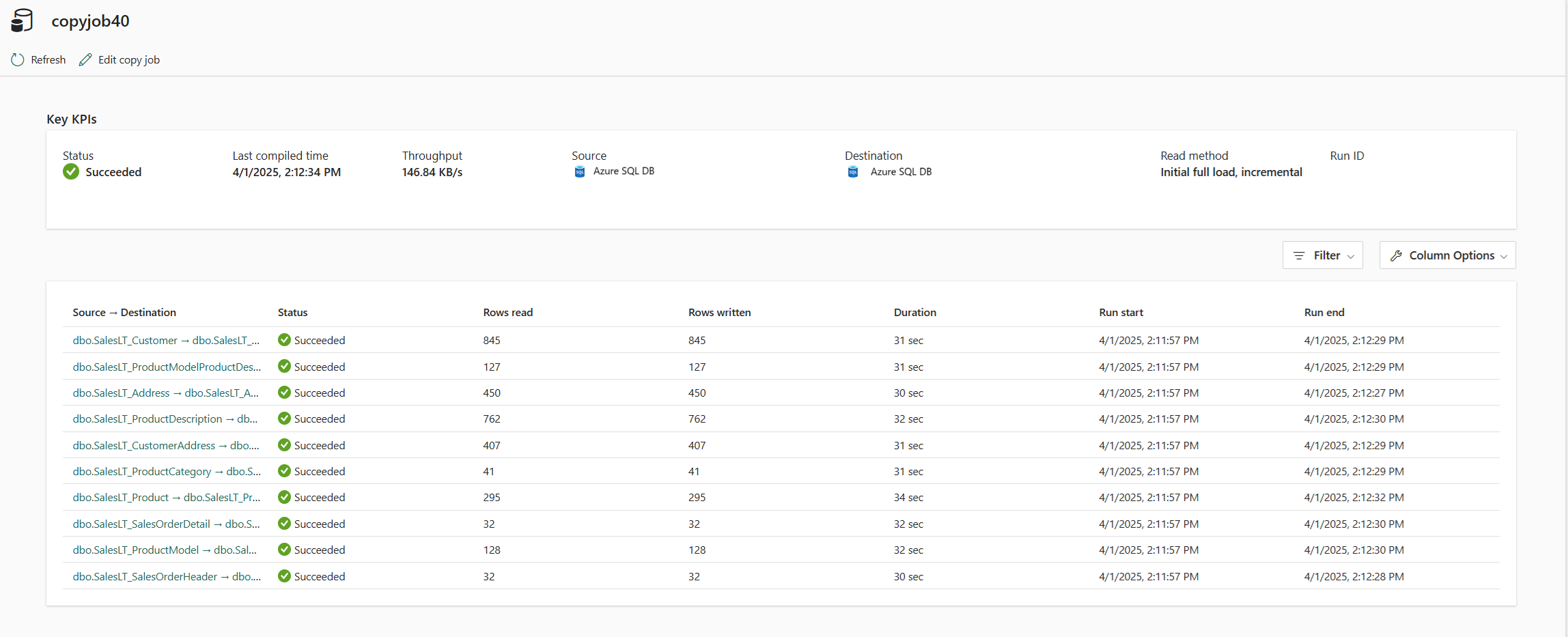 詳細に 1 つのコピー ジョブがあるモニター ウィンドウを示すスクリーンショット。