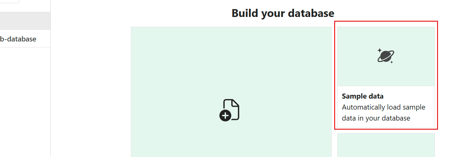 Fabric ポータルを使用してサンプル データをデータベースに読み込むオプションのスクリーンショット。